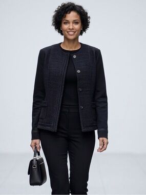 Olsen Europe Quilted Texture Jacket with Contrast Sleeves Sz 8 Business Casual